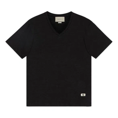 Gucci Ss21 Linen V-neck Tee 'black'