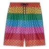 Gucci Ss21 Multicolor Double G Alphabet Pattern Lacing Knit Shorts