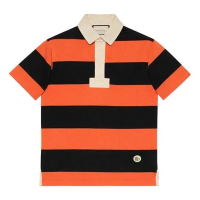 Gucci Ss21 Striped Cotton Polo With Patch 'orange Black'