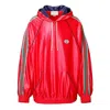 Gucci Web High-shine Drawstring Hoodie In Red