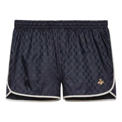 Gucci Ss22 Gg Nylon Swim Shorts With Bee 'navy' In Blue