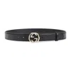 Gucci Interlocking G Buckle Leather Belt In Black