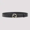 Gucci Black Belt With All-over Gg Motif And Gg Incrocio Buckle In Leather Woman In Nero