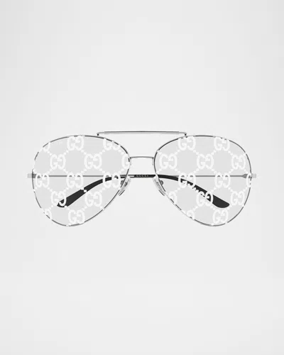 Gucci Ssima 65mm Metal Pilot Sunglasses In Purple