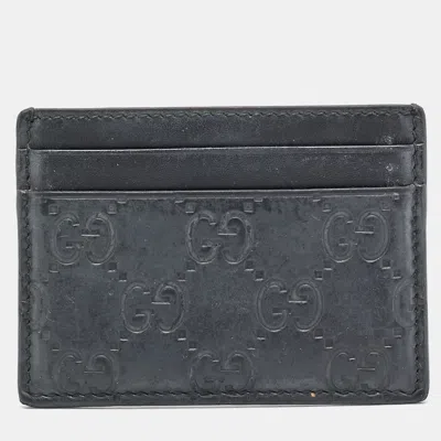 Pre-owned Gucci Ssima Black Leather Card Holder