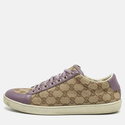 Pre-owned Gucci Ssima Lace Up Sneakers Size 41 In Sand
