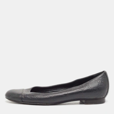 Pre-owned Gucci Ssima Leather Ballet Flats Size 34.5 In Black