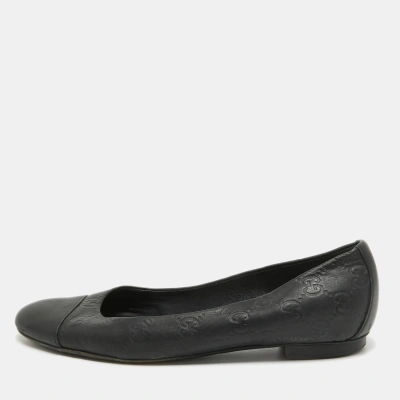 Pre-owned Gucci Ssima Leather Ballet Flats Size 38 In Black