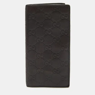 Pre-owned Gucci Ssima Leather Bifold Long Wallet In Brown