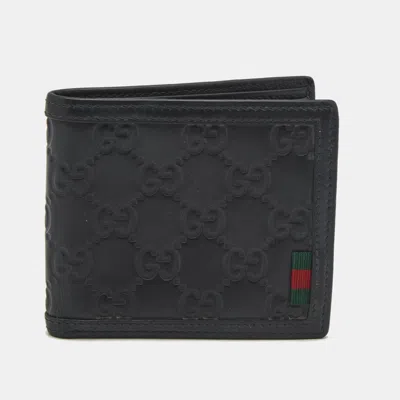 Pre-owned Gucci Ssima Leather Bifold Wallet In Black