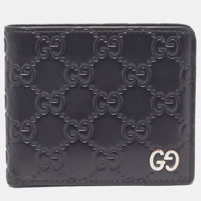 Pre-owned Gucci Ssima Leather Bifold Wallet In Black