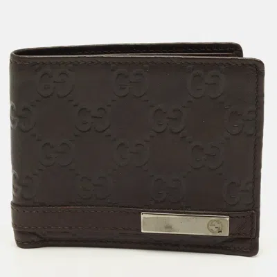 Pre-owned Gucci Ssima Leather Bifold Wallet In Brown