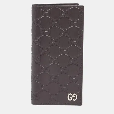 Pre-owned Gucci Ssima Leather Bifold Wallet In Brown
