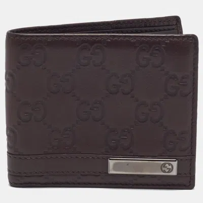 Pre-owned Gucci Ssima Leather Bifold Wallet In Brown