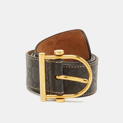 Pre-owned Gucci Ssima Leather Buckle Belt 85cm In Gray