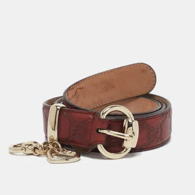 Pre-owned Gucci Ssima Leather Buckle Belt 90cm In Red