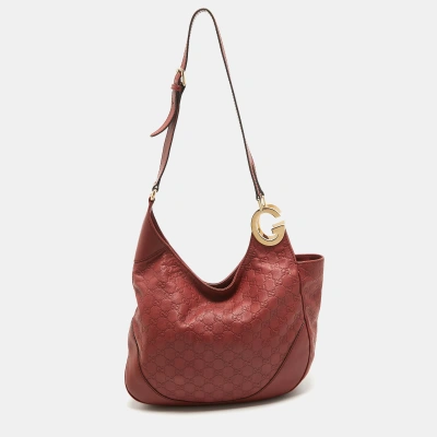 Pre-owned Gucci Ssima Leather Charlotte Hobo In Red