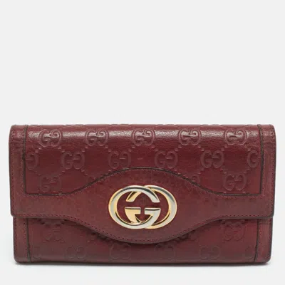 Pre-owned Gucci Ssima Leather Continental Wallet In Burgundy