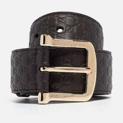 Pre-owned Gucci Ssima Leather D Buckle Belt 85cm In Brown