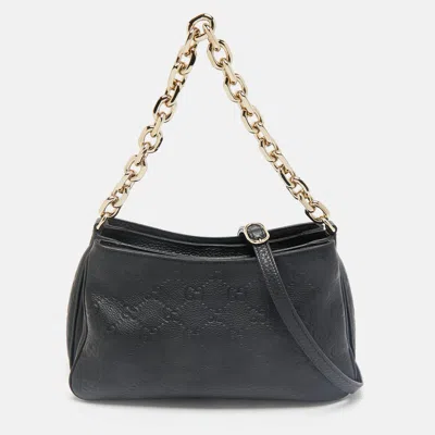 Pre-owned Gucci Ssima Leather Emblem Chain Shoulder Bag