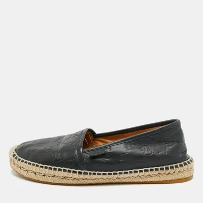Pre-owned Gucci Ssima Leather Espadrille Flats In Black