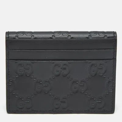 Pre-owned Gucci Ssima Leather Flap Card Case In Black