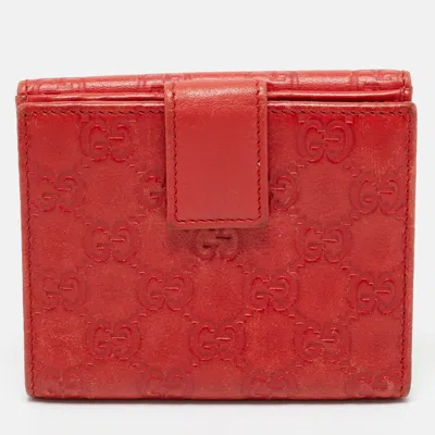 Pre-owned Gucci Ssima Leather Flap Compact Wallet