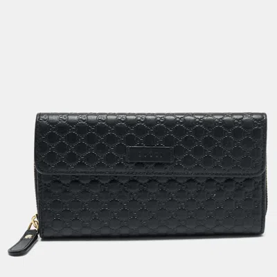 Pre-owned Gucci Ssima Leather Flap Continental Wallet