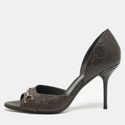 Pre-owned Gucci Ssima Leather Horsebit D'orsay Peep Toe Pumps Size 37
