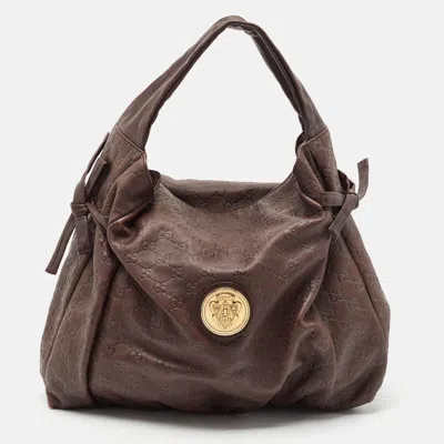 Pre-owned Gucci Ssima Leather Hysteria Shoulder Bag In Brown