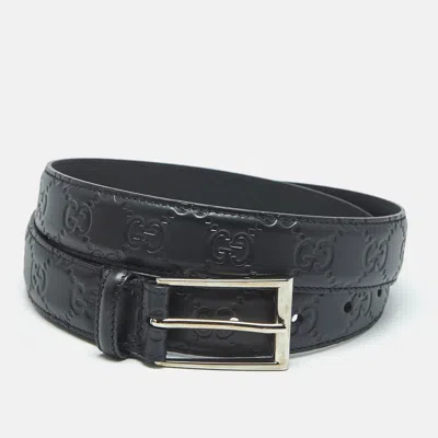 Pre-owned Gucci Ssima Leather Interlocking G Buckle Belt 90cm