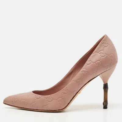 Pre-owned Gucci Ssima Leather Kristen Bamboo Heel Pointed Toe Pumps Size 38