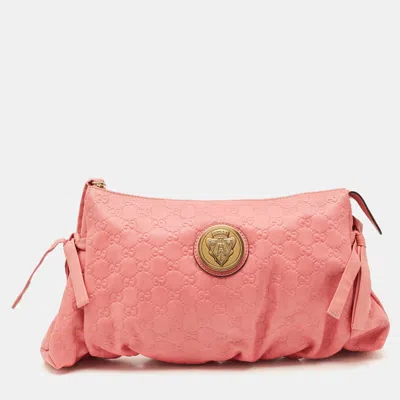 Pre-owned Gucci Ssima Leather Large Hysteria Clutch In Pink