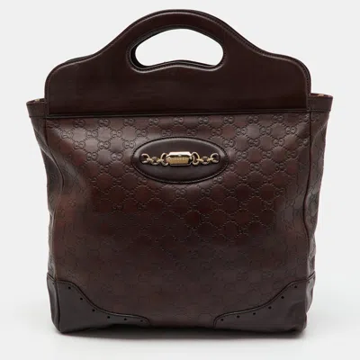 Pre-owned Gucci Ssima Leather Large Punch Top Handle Tote