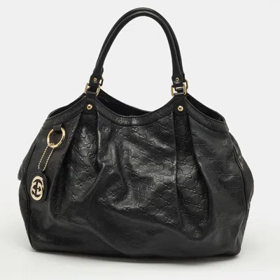 Pre-owned Gucci Ssima Leather Large Sukey Tote In Black
