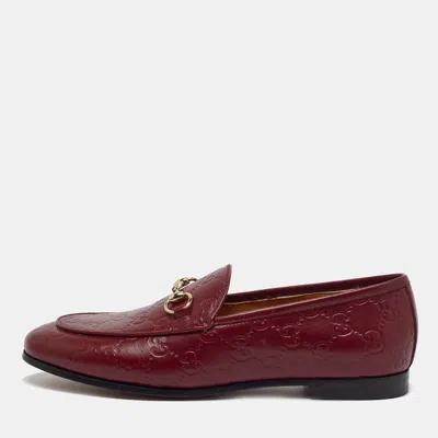 Pre-owned Gucci Ssima Leather Loafers In Burgundy