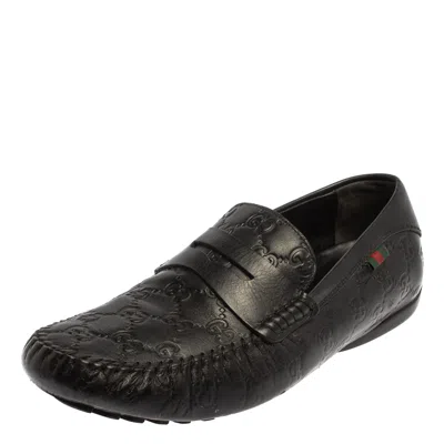 Pre-owned Gucci Ssima Leather Loafers Size 41.5 In Black