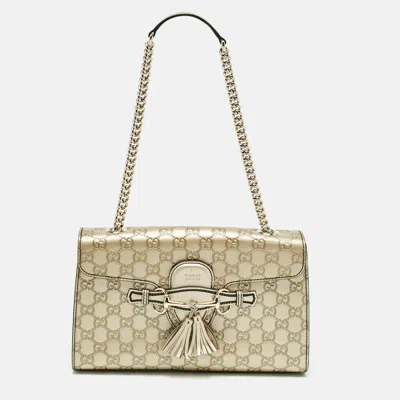Pre-owned Gucci Ssima Leather Medium Emily Chain Shoulder Bag In Gold