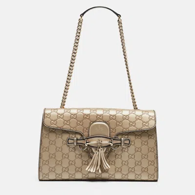 Pre-owned Gucci Ssima Leather Medium Emily Chain Shoulder Bag In Gold