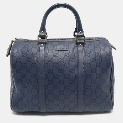 Pre-owned Gucci Ssima Leather Medium Joy Boston Bag In Blue