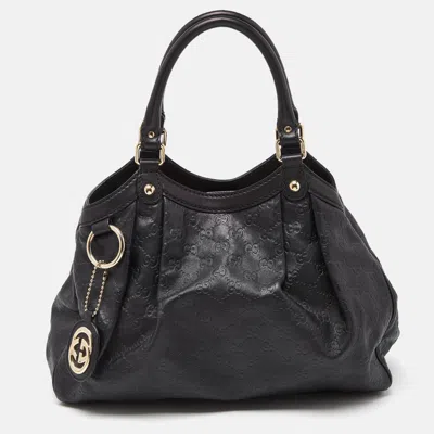 Pre-owned Gucci Ssima Leather Medium Sukey Tote In Black