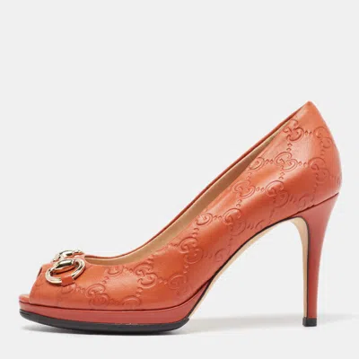 Pre-owned Gucci Ssima Leather New Hollywood Pumps Size 36.5 In Orange