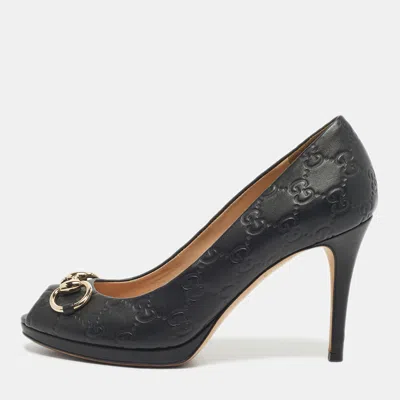 Pre-owned Gucci Ssima Leather New Hollywood Pumps Size 38 In Black