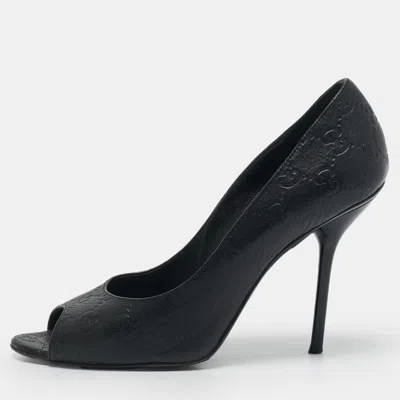 Pre-owned Gucci Ssima Leather Peep Toe Pumps Size 38.5
