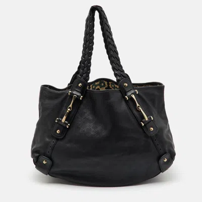 Pre-owned Gucci Ssima Leather Pelham Shoulder Bag In Black