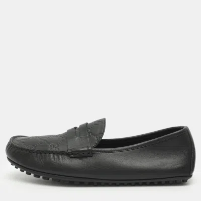 Pre-owned Gucci Ssima Leather Penny Loafers In Black