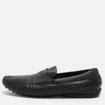 Pre-owned Gucci Ssima Leather Penny Loafers Size 40.5 In Black