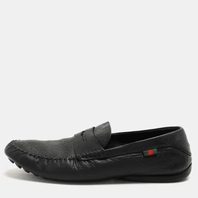 Pre-owned Gucci Ssima Leather Penny Loafers Size 44 In Black