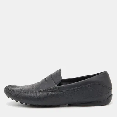 Pre-owned Gucci Ssima Leather Penny Slip On Loafers Size 40.5 In Black