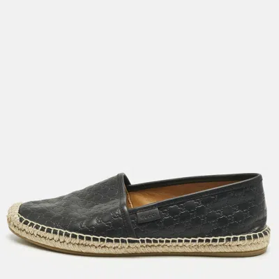 Pre-owned Gucci Ssima Leather Pilar Espadrille Flats Size 38.5 In Black